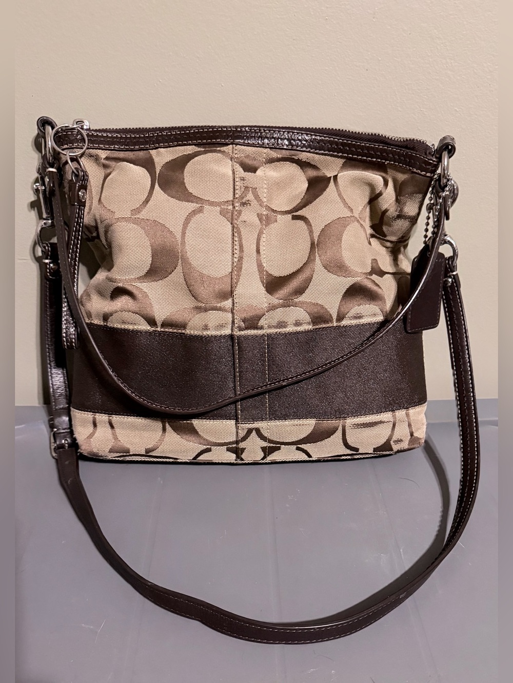 Coach Vintage Beige & Brown Signature Canvas Crossbody Bag - Picture 2 of 14